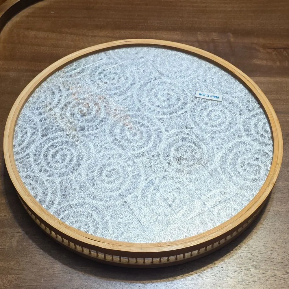 Vintage Round Wood Butterfly Coaster Set 6pc w/ Tray, Made in Taiwan
